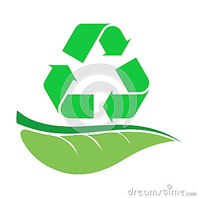 Arrow recycle on green leaf - vector Vector Illustration